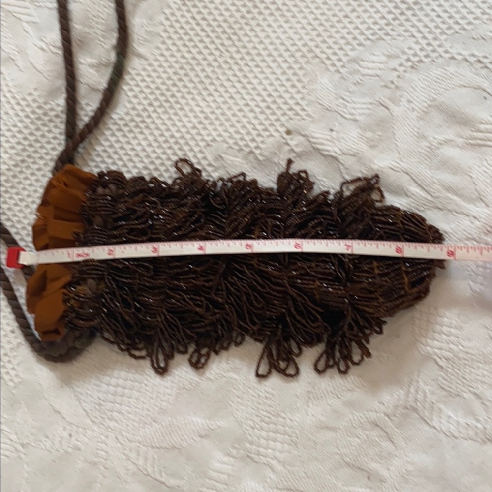 Vtg Amber Colored Beaded Drawstring Flapper Bag - image 8